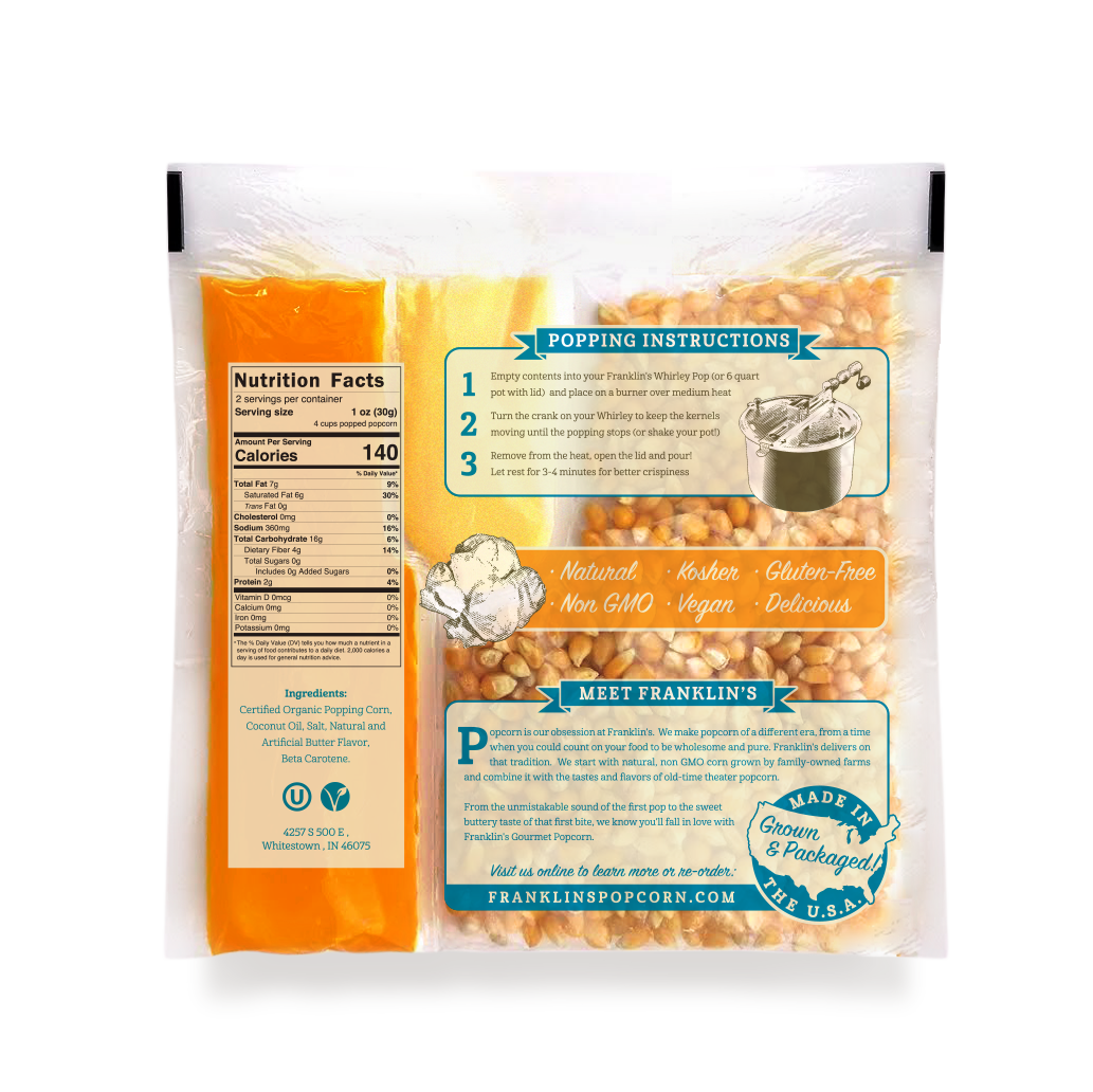 Organic All-In-One Popcorn Packs – Franklin's Gourmet Popcorn